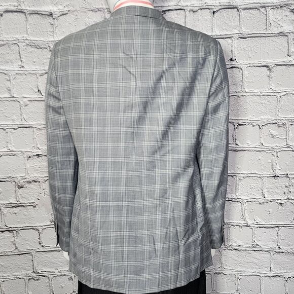 John W Nordstrom Grey Wool/Silk Windowpane Plaid Sports Coat, Mens 44L - Picture 4 of 12